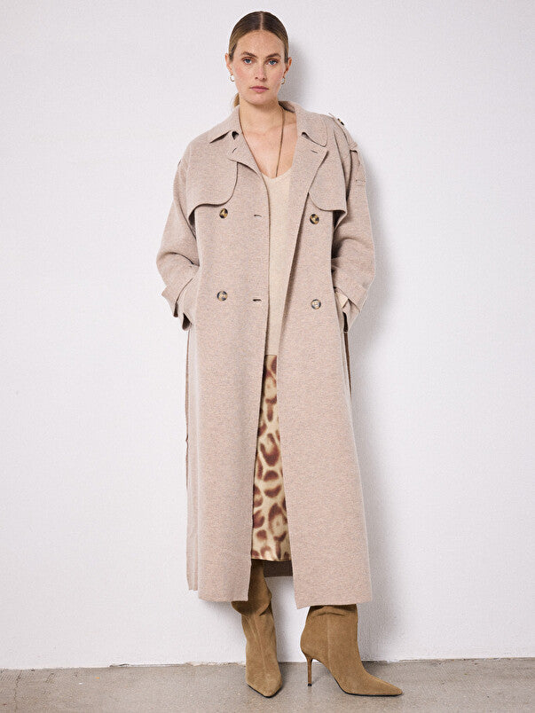 NOTSHY CASHMERE Talia Wool Cashmere Trench Coat in Terre FumŽe