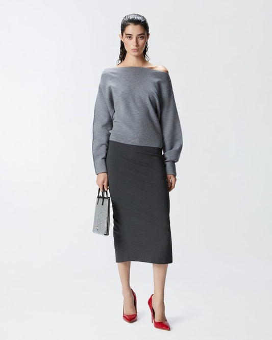 PINKO Ombrello Long Pencil Skirt with Slit in Dark Grey