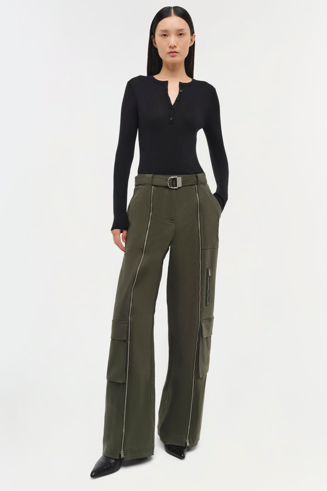 SIMKHAI Fabiana Belted Pant in Moss