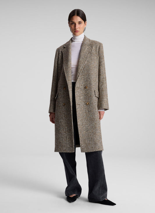 A.L.C. Tanner Oversized Tweed Houndstooth Coat in Cream/Brown