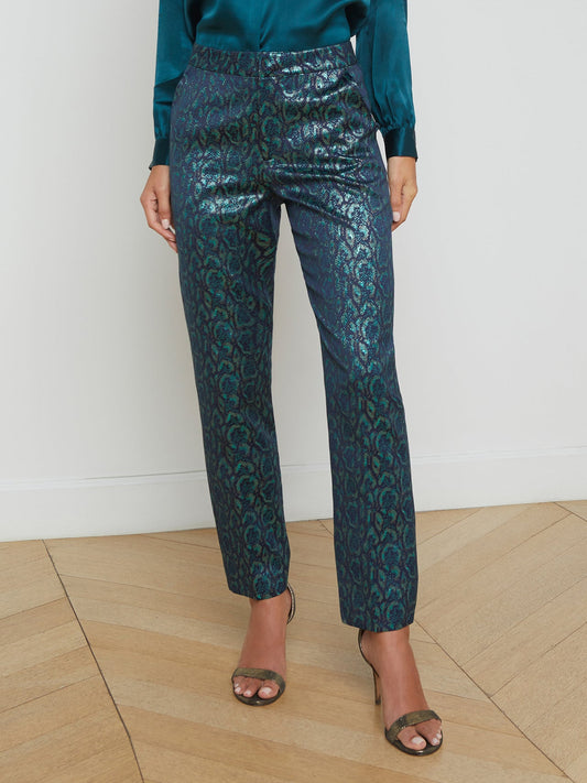 L'AGENCE Rebel Jacquard Trouser in Teal Multi Leopard Jacquard