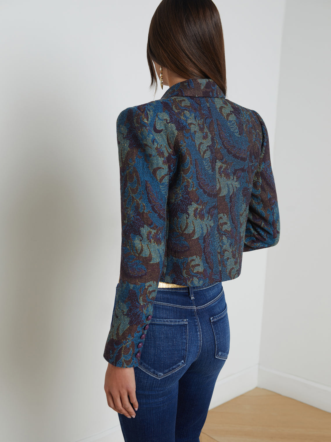 L'AGENCE Lila Jacquard Blazer in Teal Multi Jacquard