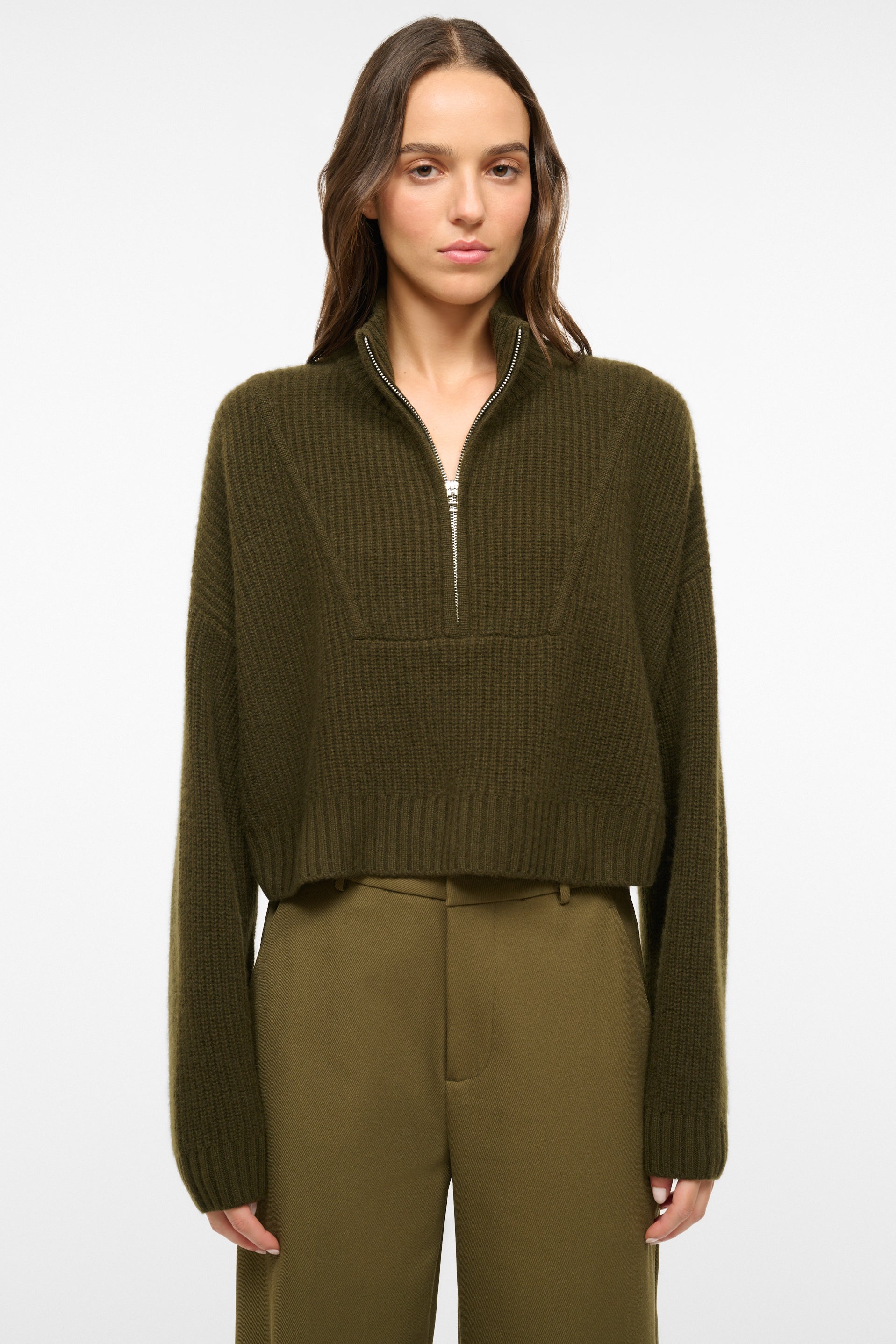 STAUD Cropped Hampton Sweater in Sergeant Green