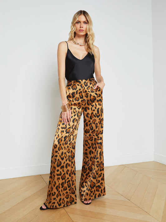 L'AGENCE silk leopard wide leg pants