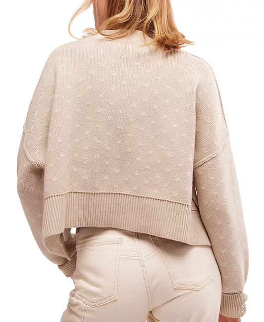 Free People Easy Street Patterned Crop Pullover in Oatmeal Combo