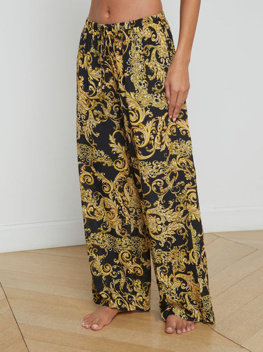 L'AGENCE Geraldine Cover-Up Pant in Black Gold Baroque