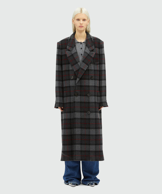 MSGM Maxi Check Cloth Coat in Grey and Red