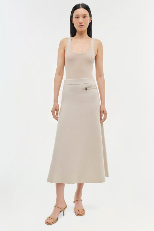 SIMKHAI Maggie Midi Skirt in Cream Multi