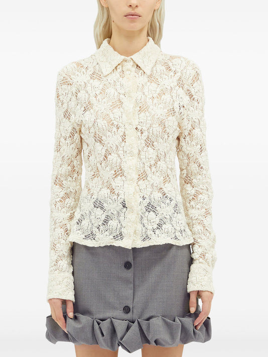 MSGM Stretch Lace Shirt in Ivory 