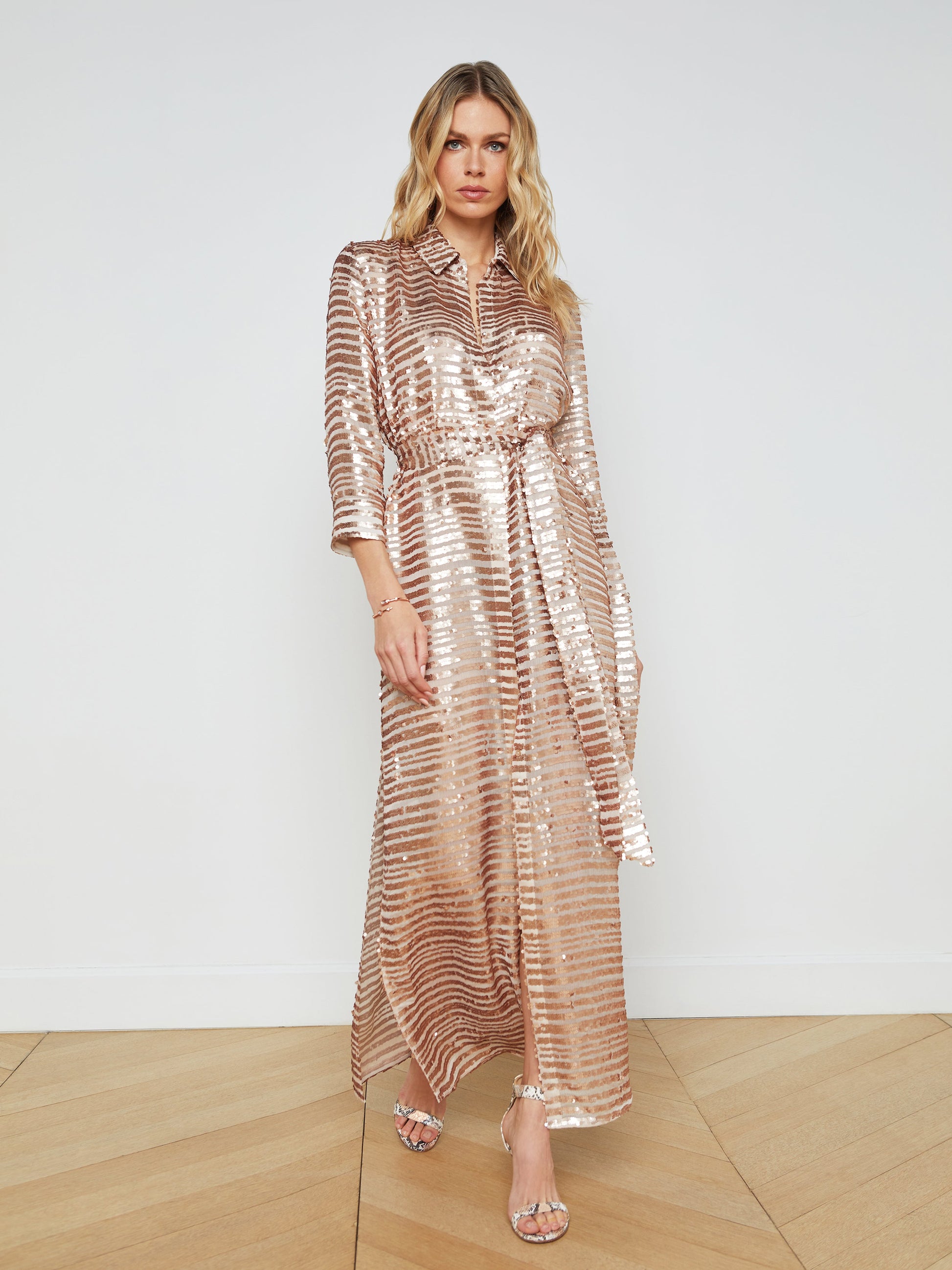 L'AGENCE sequinned shirt dress