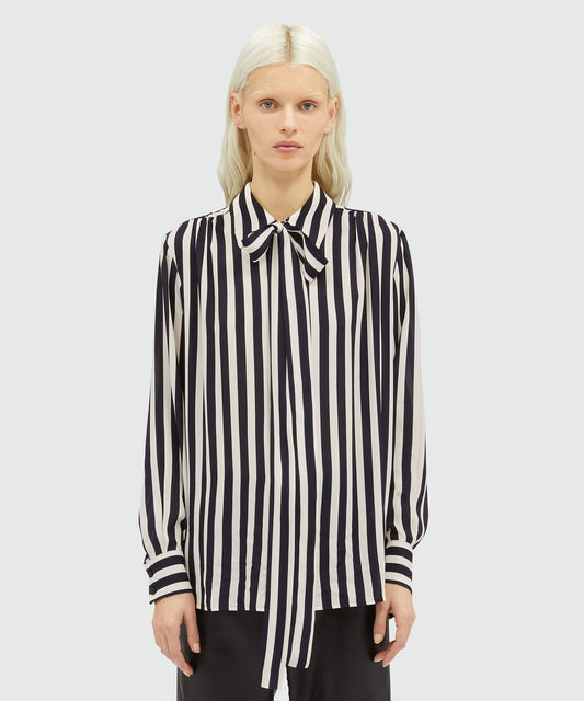 MSGM Satin Striped Print Shirt in Black and White