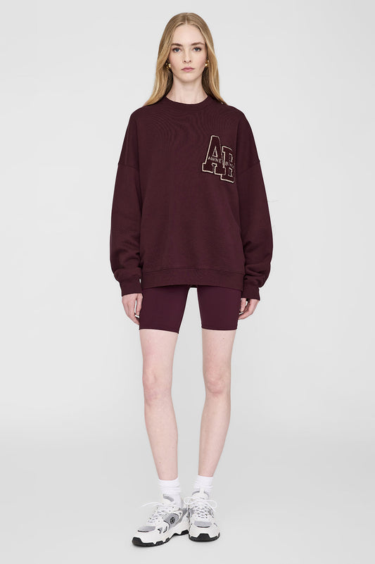 Anine Bing Miles Oversized Sweatshirt Letterman in Dark Burgundy