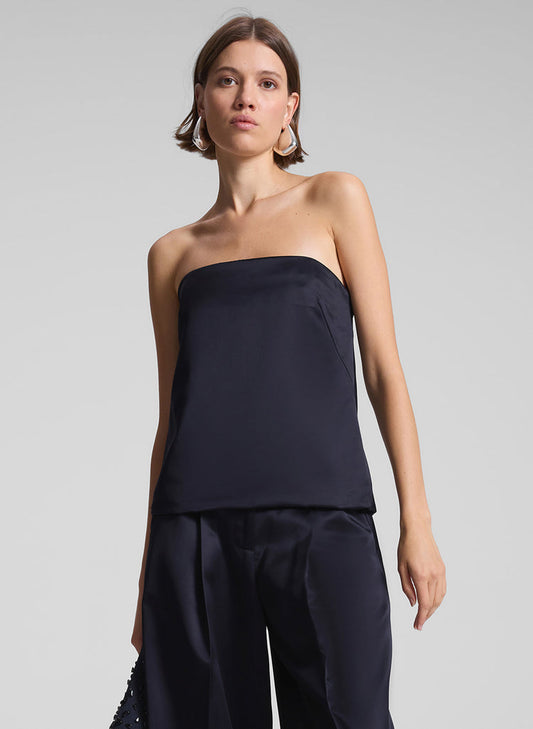 A.L.C. Ani Strapless Satin Top in Deep Navy