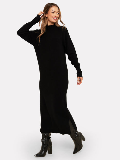 BRODIE Evelyn Cashmere Midi Dress in Black