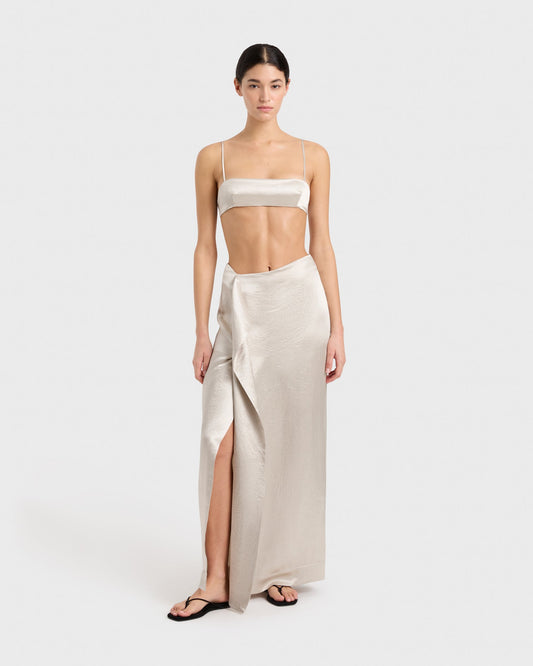 Bondi Born Kobe Satin Origami Maxi Skirt in Silver