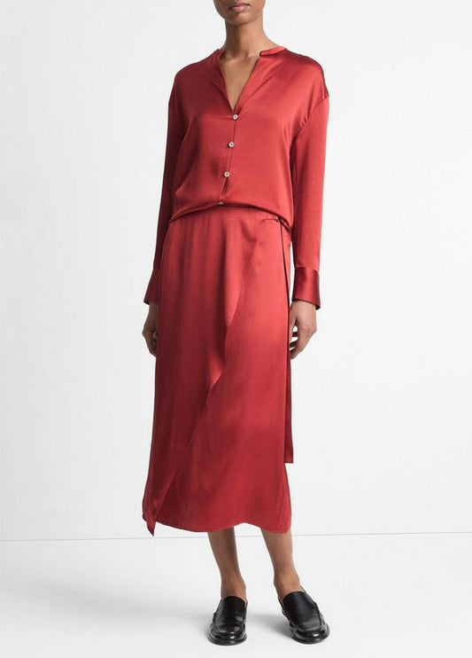 Vince. Draped D-Ring Wrap Skirt in Dark Scarlet