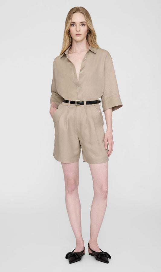 Anine Bing Mary Shirt in Oatmeal Linen Blend