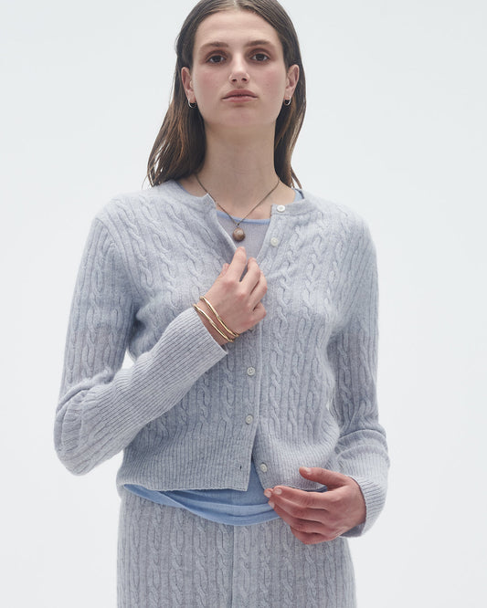 Guest In Residence Jane Cable Cashmere Cardigan in Stone Grey