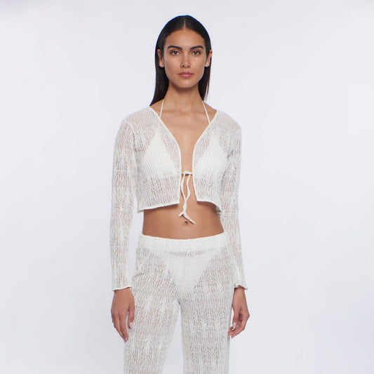 peixoto Jesse Tie-Front Top in Ivory Weave