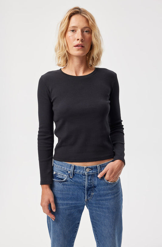 AMO Denim Slim Rib Tee in Black