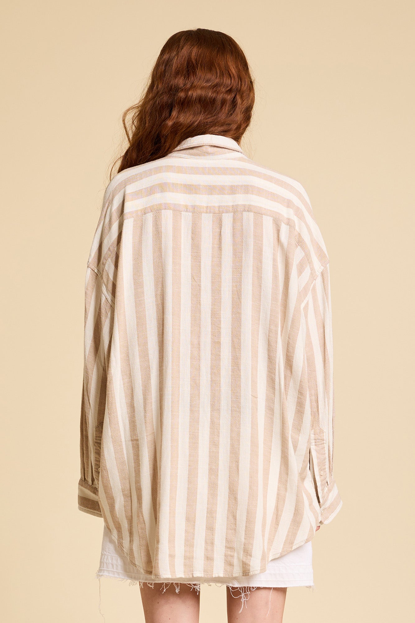 DENIMIST Button Front Shirt in Jumbo Beige/Ecru Stripe