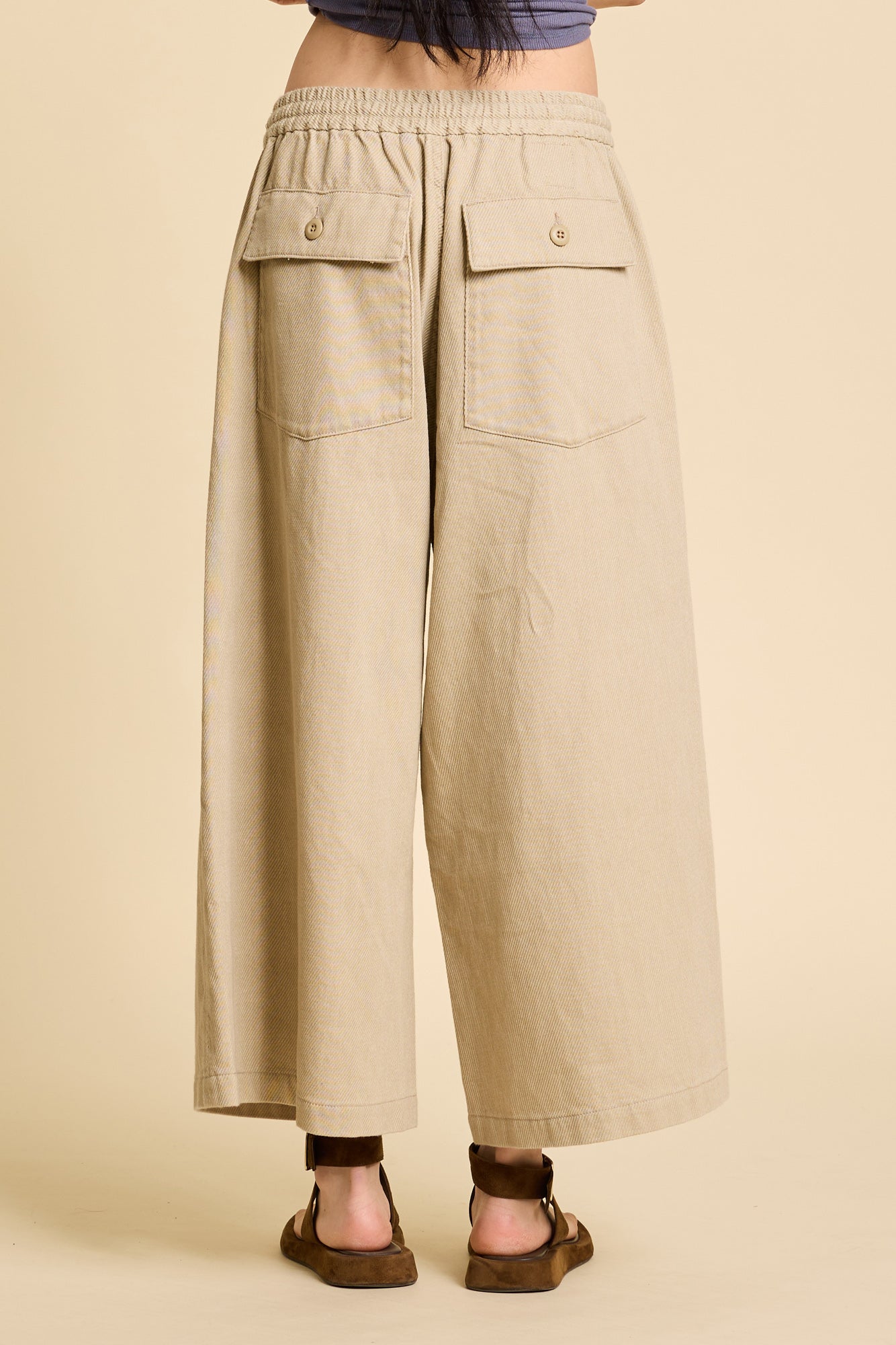 DENIMIST Palazzo Drawstring Utility Pant in Printed Light Sand