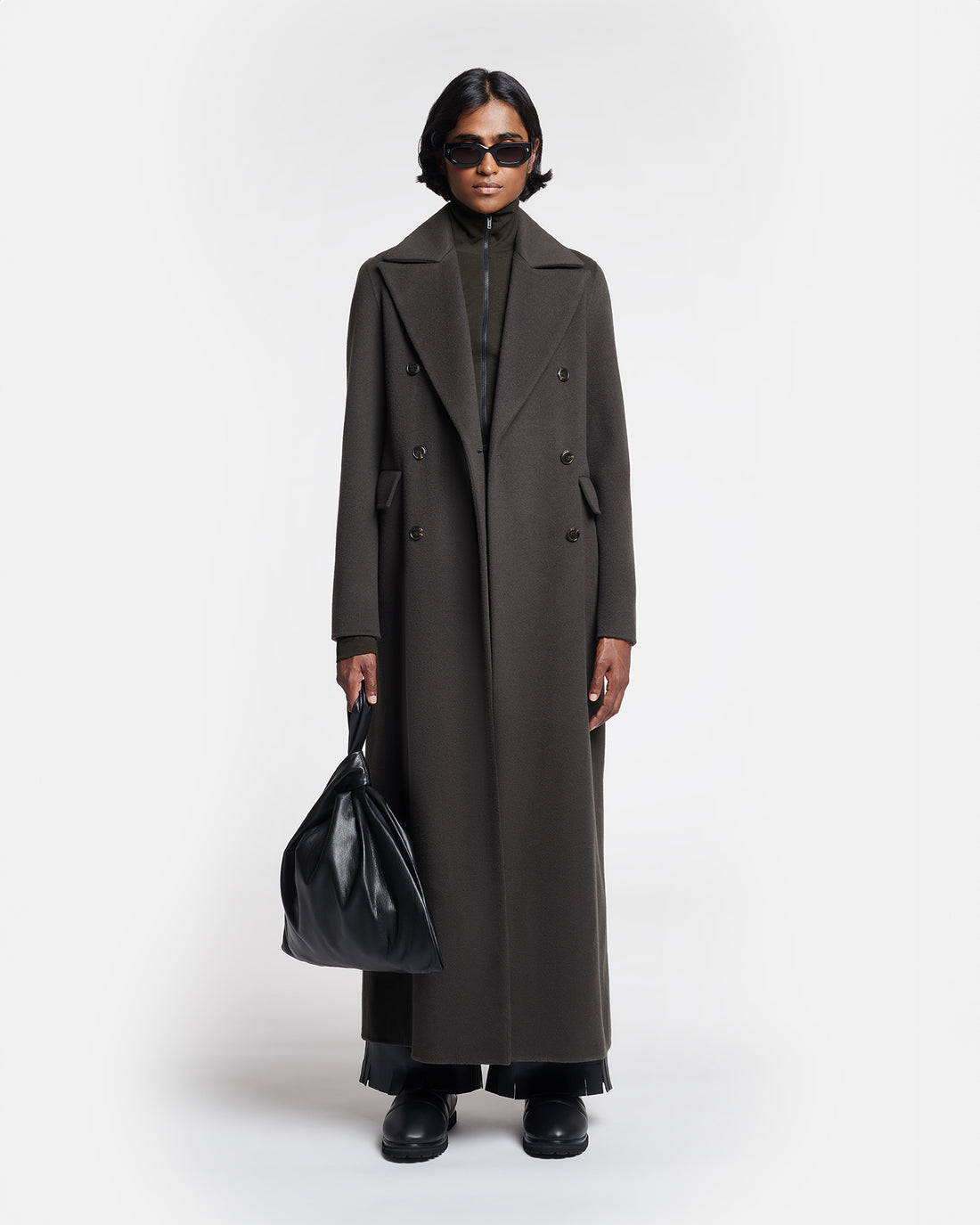 Nanushka Damira Double Wool And Silk Coat in Anthracite