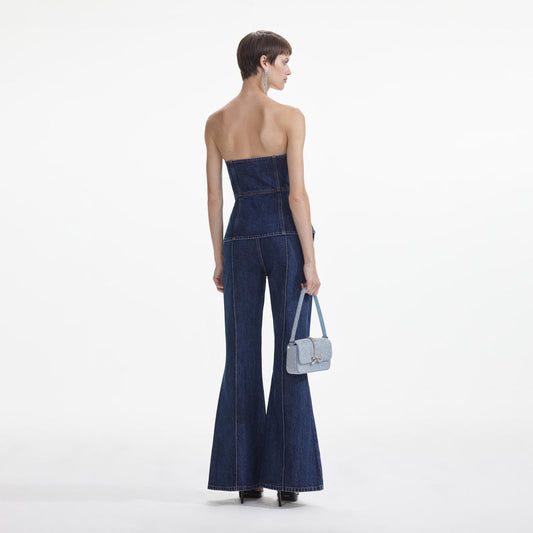 self-portrait Denim Bandeau Jumpsuit  