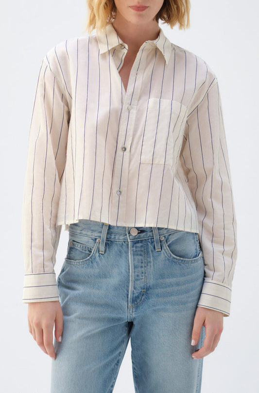 AMO Denim Ruth Crop Shirt in Bone/Neptune Multi