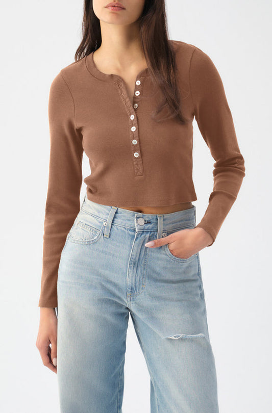 AMO Denim Sassy Henley in Walnut