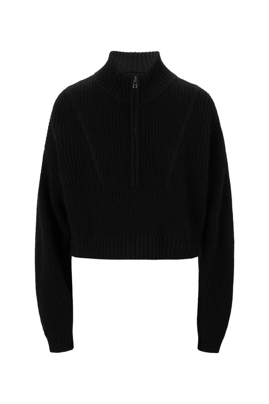 STAUD Cropped Hampton Sweater in Black