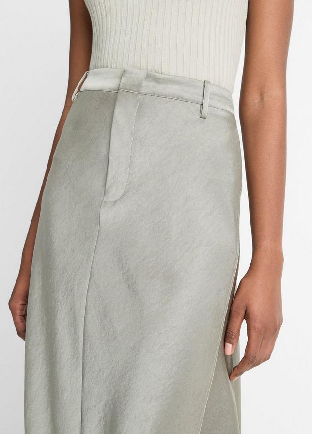 Vince. Satin A-Line Trouser Skirt in Smoky Moss