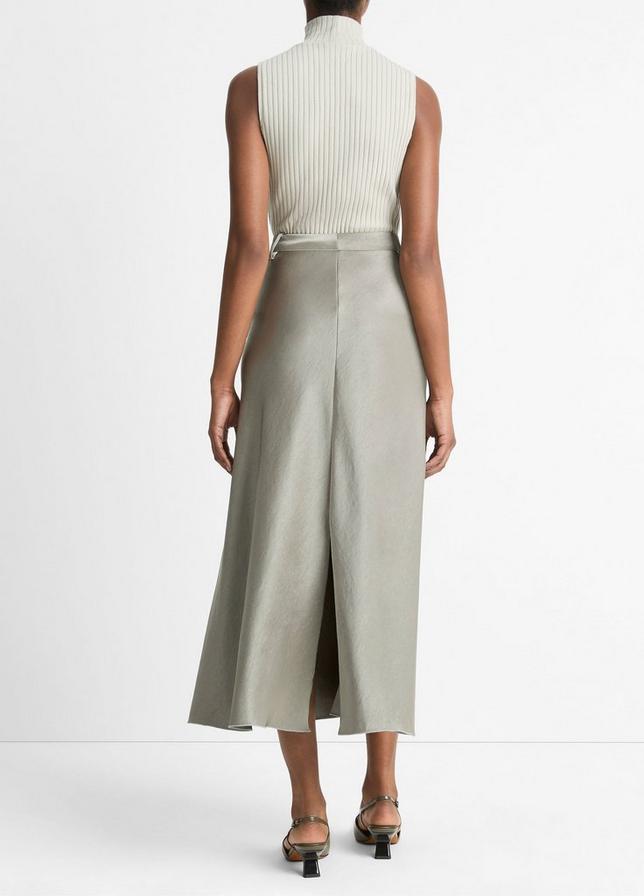 Vince. Satin A-Line Trouser Skirt in Smoky Moss