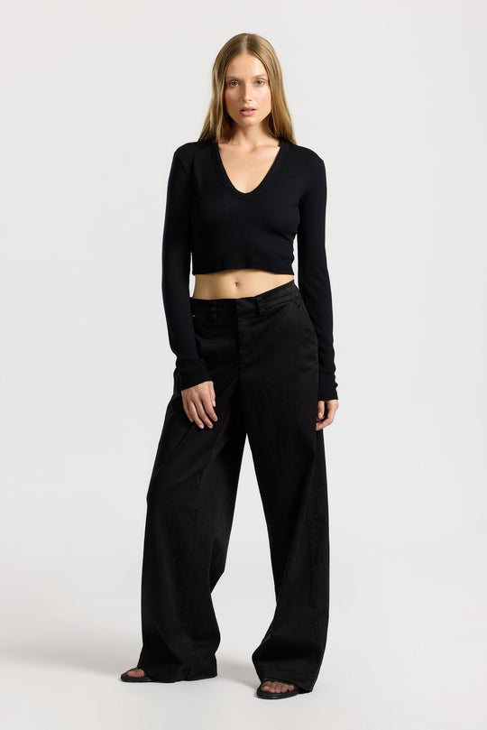 Cotton Citizen Verona Crop U Neck Shirt in Jet Black