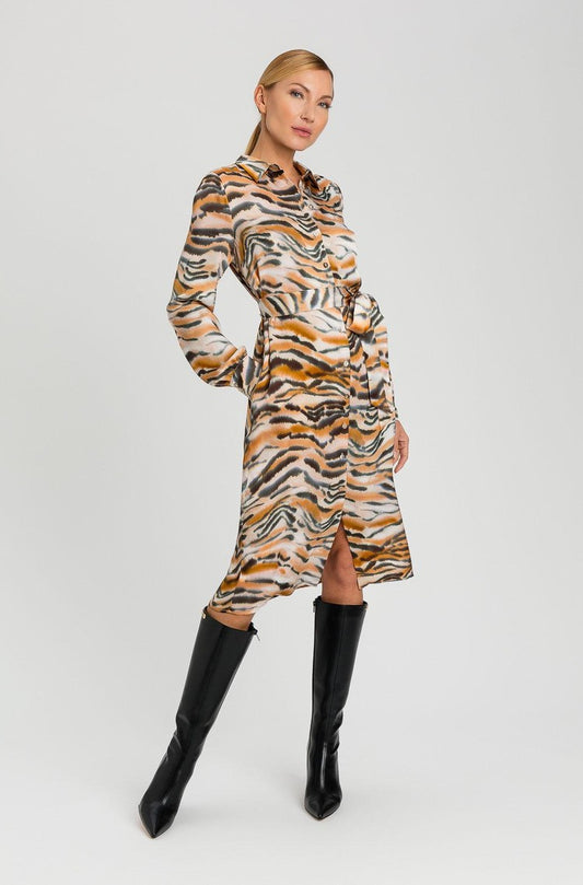 TWINSET Animal Printed Midi Dress in Black Tiger Print