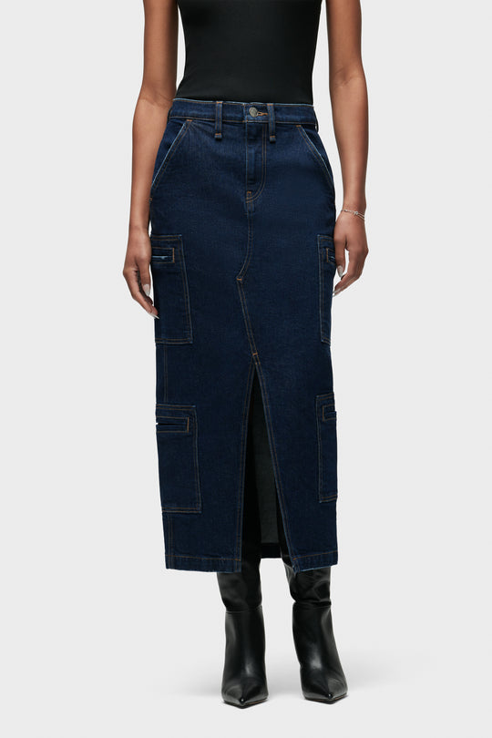 Hudson Jeans Reconstructed Skirt with Cargo Welt Pockets in Denim Rinse