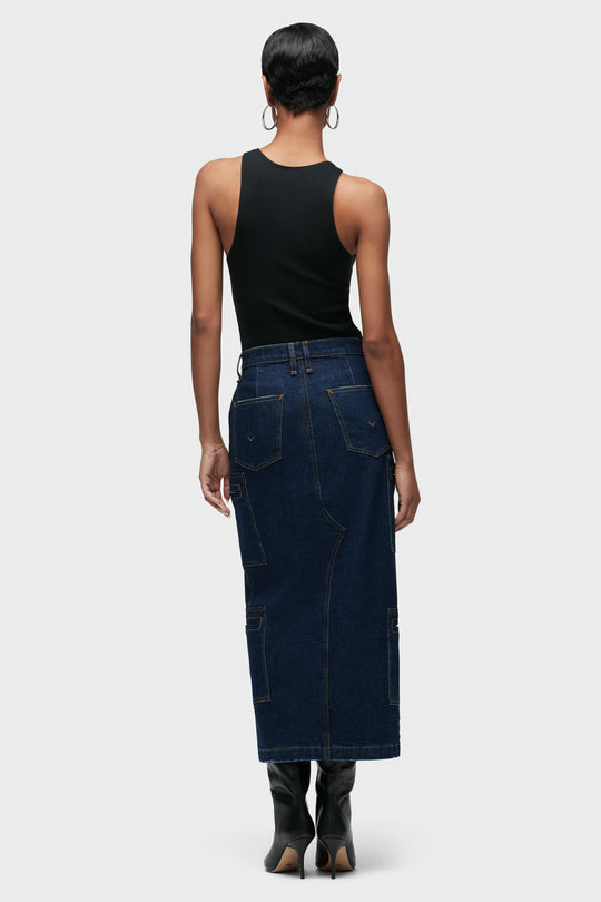 Hudson Jeans Reconstructed Skirt with Cargo Welt Pockets in Denim Rinse