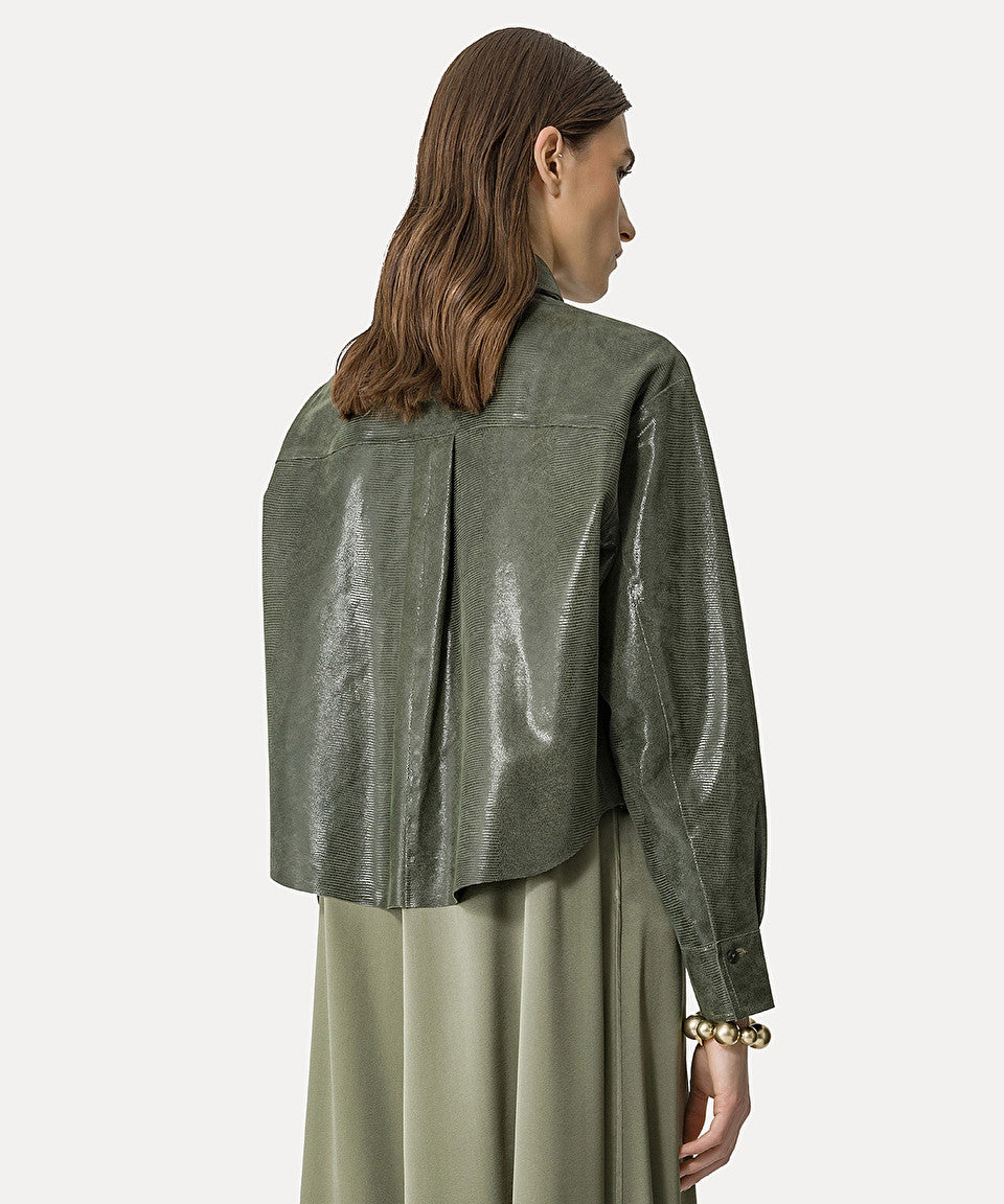 Forte Forte Suede Lizard Print Oversized Shirt in Olive