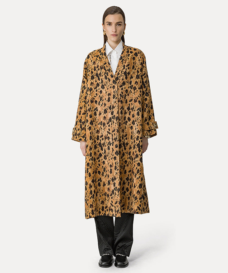 Forte Forte Les Fleurs Camou Jacquard Coat in Caramel