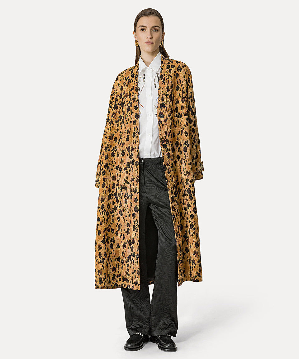 Forte Forte Les Fleurs Camou Jacquard Coat in Caramel