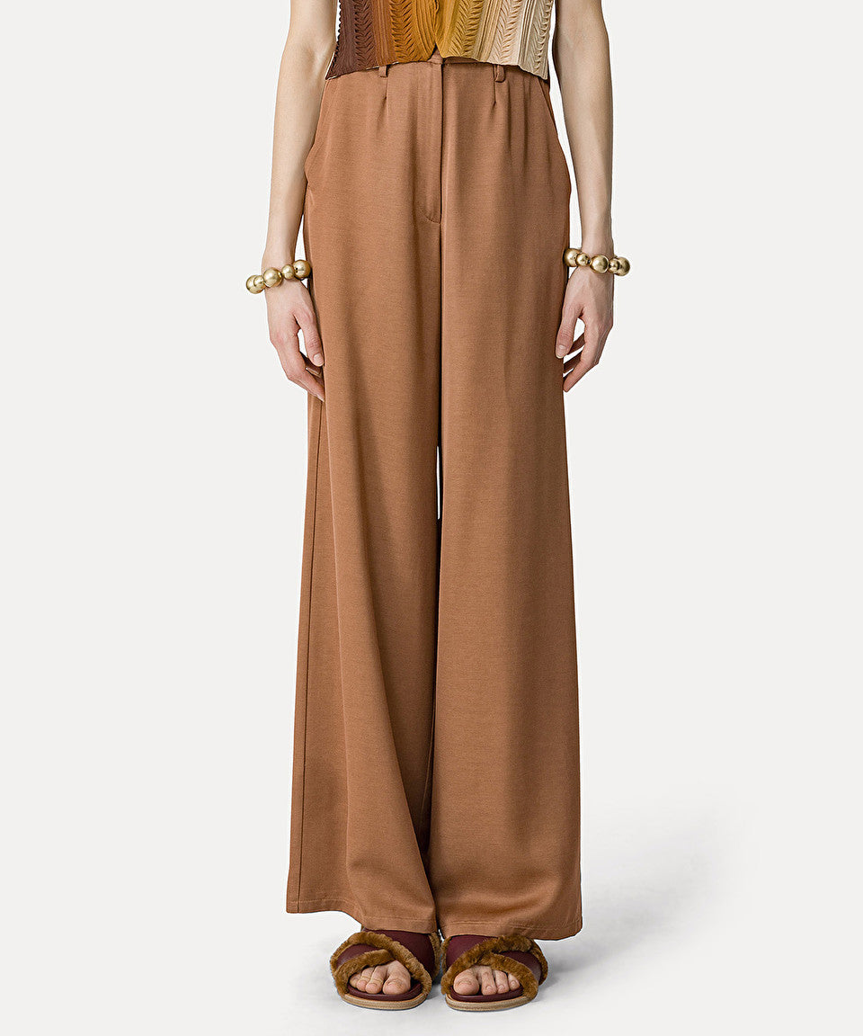 Forte Forte Palazzo Pants in Caramel Viscose Wool Faille 