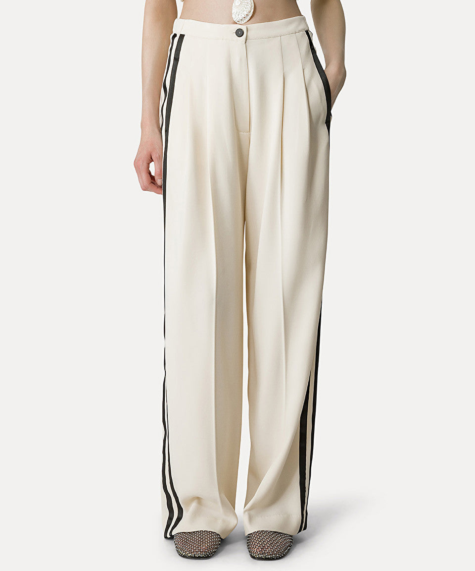 Forte Forte Pleated Stretch Crepe Side Detail Pants in Rice