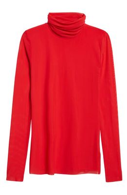 GANNI Mesh Turtleneck Top in Racing Red