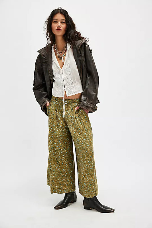 Free People Bali Guinevere Trouser in Green Combo