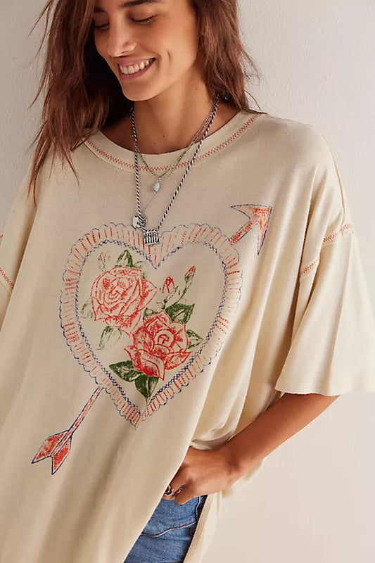 Free People We The Free Love Rose Tee in Ivory Combo