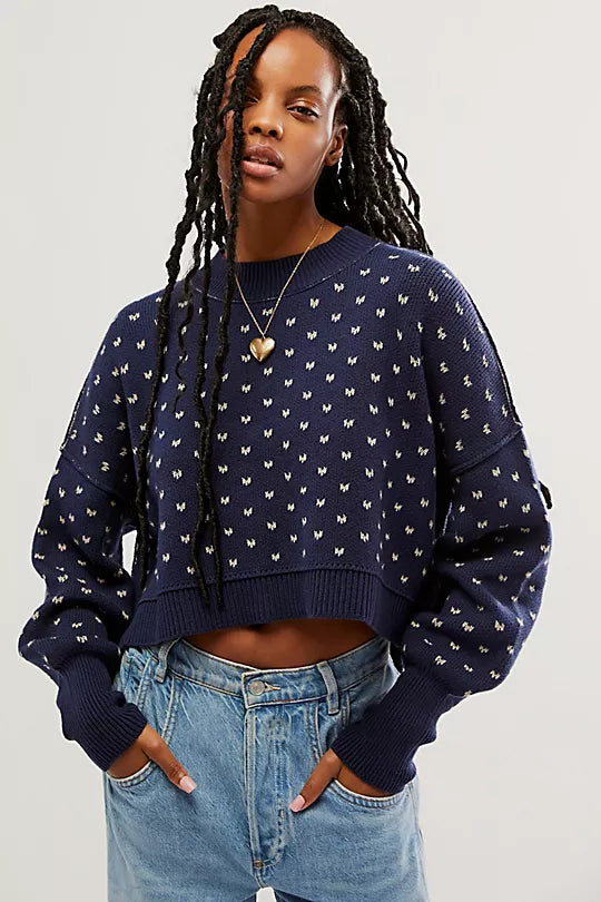 Easy Street Patterned Crop Pullover